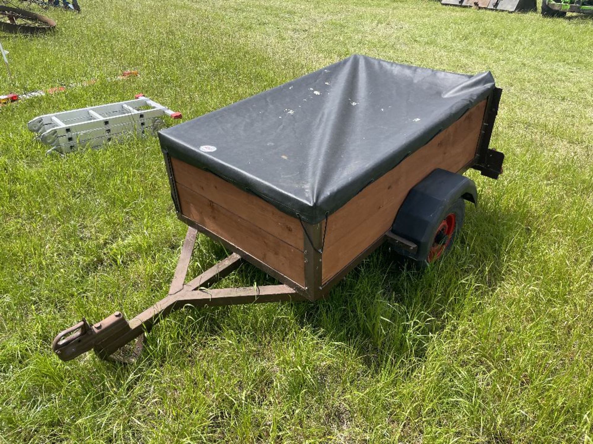 Car trailer 4 x 5ft, good condition with new tyres and wood, including cover. No VAT on this lot. - Image 2 of 3