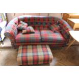 A Chesterfield style sofa and co-ordinating foot stool, approx.
