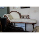 A late Victorian carved walnut upholstered chaise longue