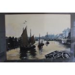 Johnnie Walker (probably 1960's), watercolour of a harbour scene, signed bottom left,