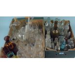 Two boxes of mixed glassware including apothecary bottles,