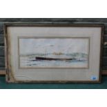 A framed watercolour sketch of 'An Orient Line Ship in Wellington Harbour' in the manner of Charles