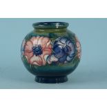 A Walter Moorcroft Anemone pattern squat vase with blue signature to base,