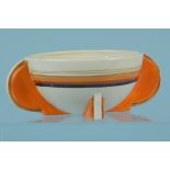 Clarice Cliff Bizarre 'Stripes' pattern two handled bowl, 12cm diameter (light wear to paint,