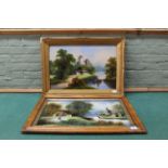 Two Victorian glass paintings,