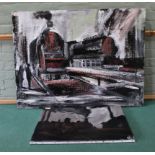 Two unframed oils on canvas of steam trains signed on verso 'David Lee' (Suffolk artist)
