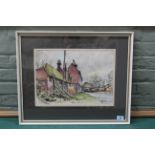 A framed watercolour, label on verso 'Great Tawney Farm',