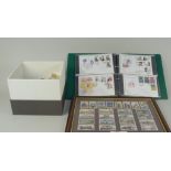 Framed historic East Anglia Lamberts tea cards plus an album of first day covers and a box of