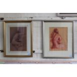 Two framed pastel drawings of female nudes,