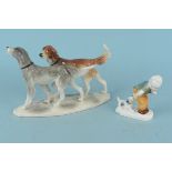 A vintage Hertwig porcelain pair of setter dogs,
