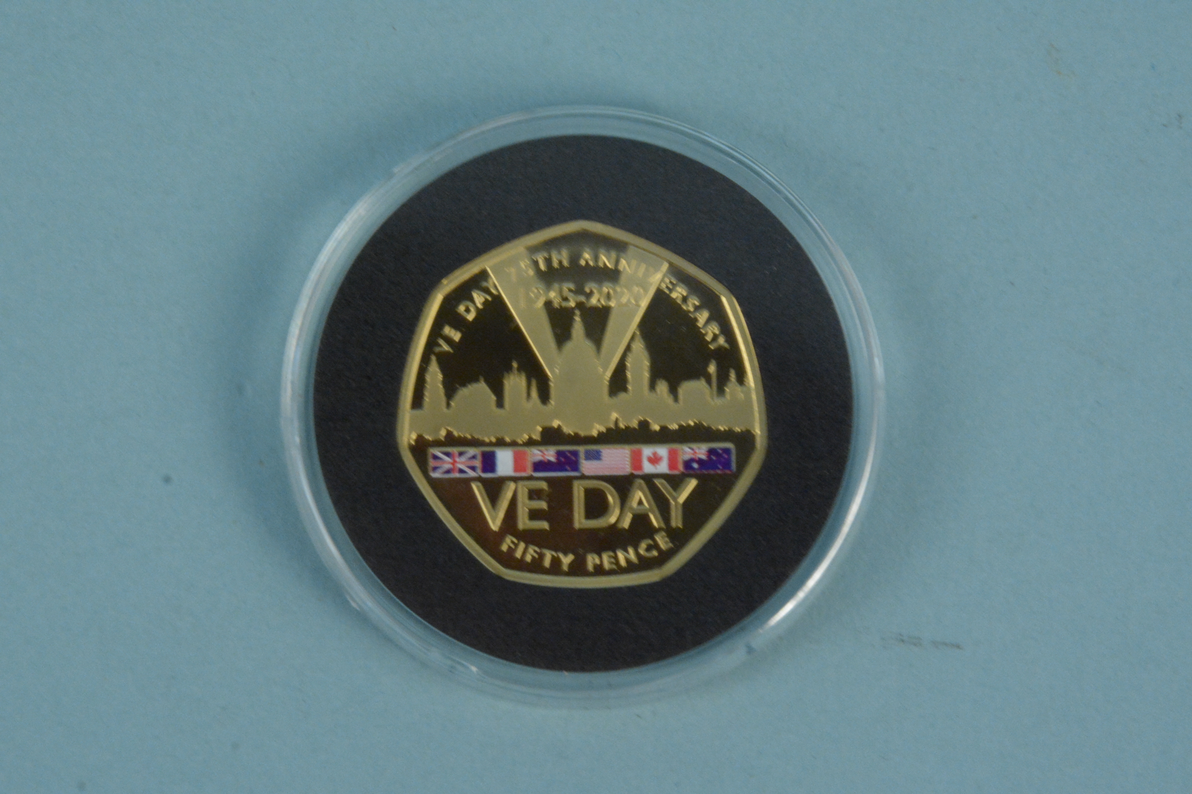 A 2020 Pobjoy mint 1945-2020 VE Day 22ct gold Piedford 50p, limited edition 299, - Image 2 of 3