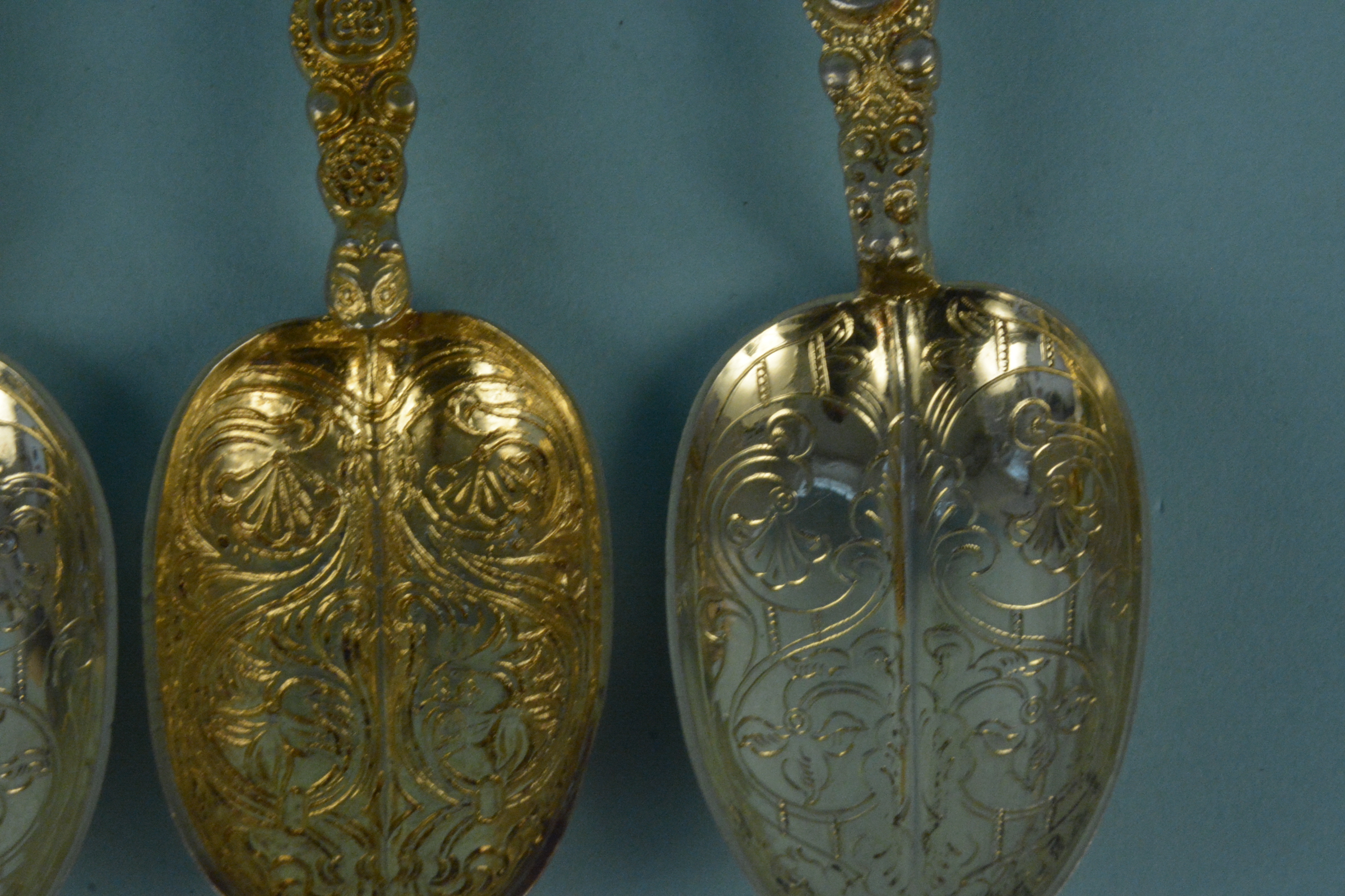 A pair of silver gilt anointing spoons together with another, all hallmarked London 1901, - Image 2 of 3