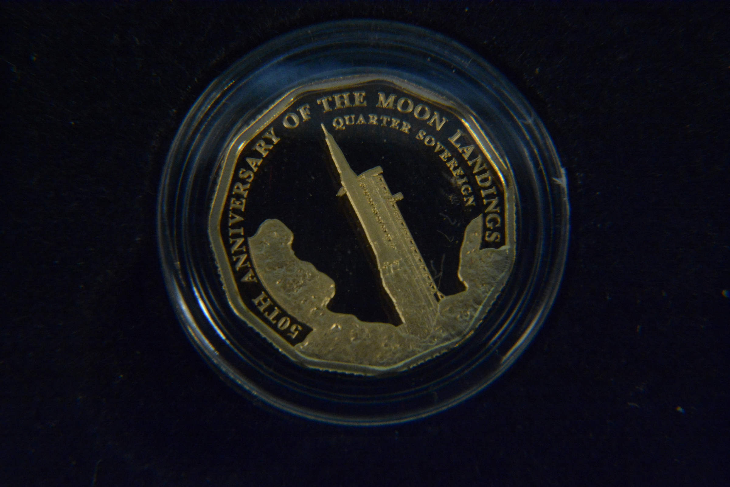 A 2019 moon landing 50th anniversary 22ct gold uncirculated quarter sovereign, - Image 2 of 3