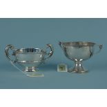 Two silver two handled bowls, one with planished decoration,