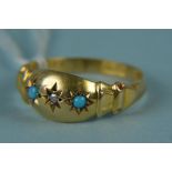 An antique 18ct gold turquoise and diamond set ring (Chester hallmark), size N, weight approx 2.