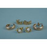 Three pairs of 9ct gold earrings, weight approx 7.