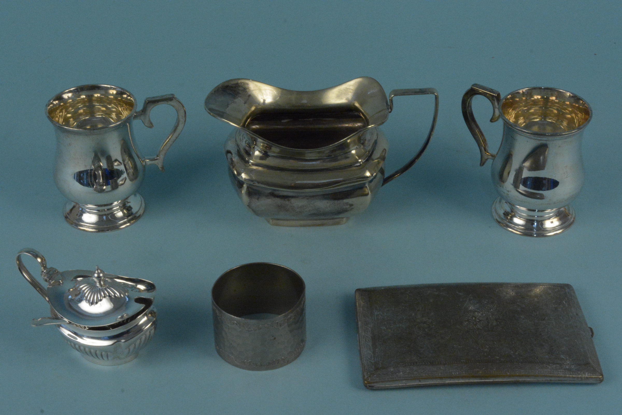 A quantity of silver plated items, including cups, sugar, sauce boat, - Image 3 of 3