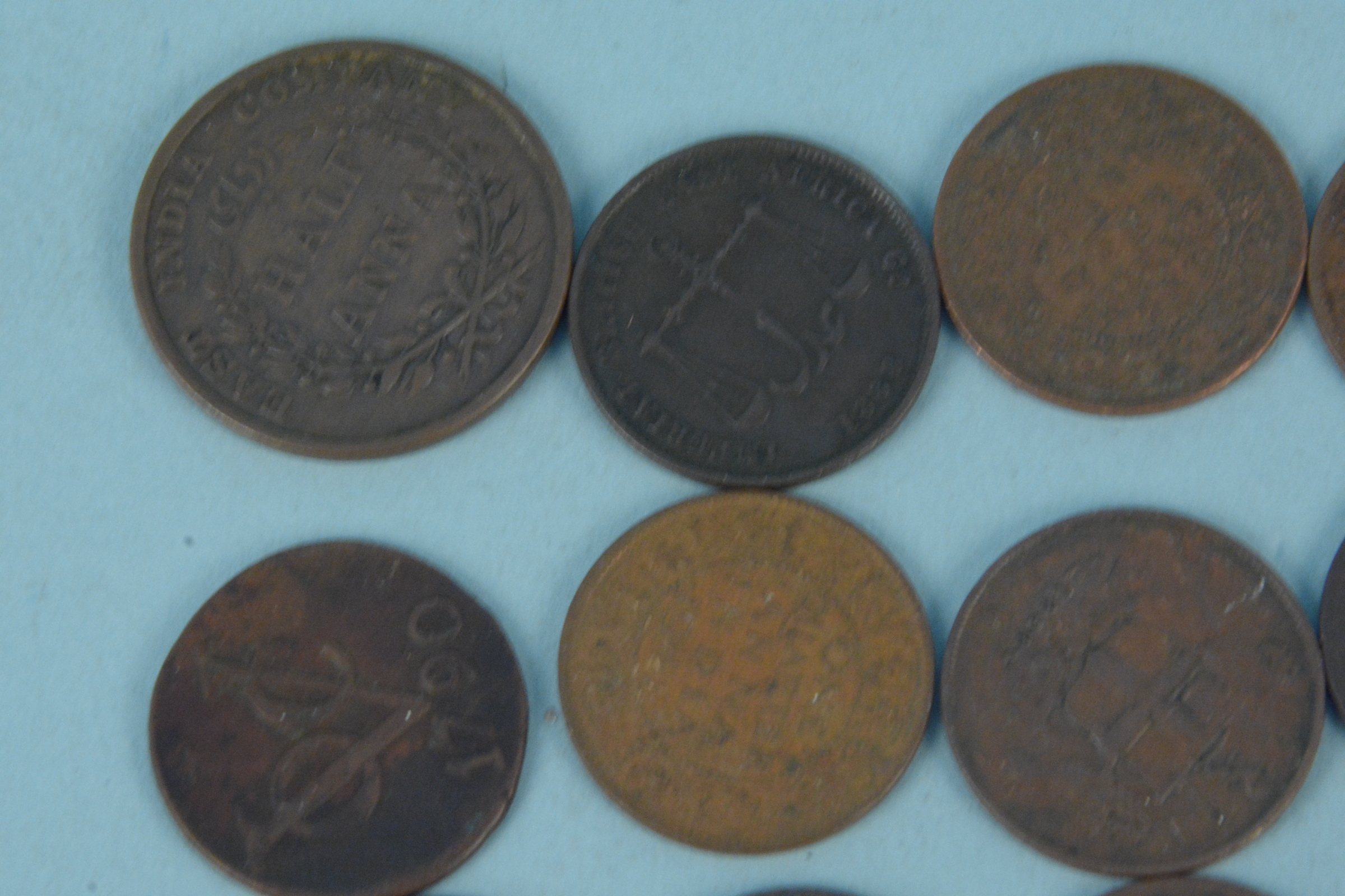 A group of World copper coins including East India Company half Anna 1835, Hong Kong 1863 Mil, - Image 2 of 3