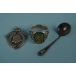 Three pieces of silver including a fob,