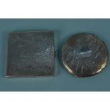 A sterling silver compact, square shape with floral decoration,