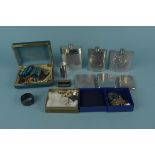 A quantity of silver and costume jewellery together with a silver plated card case,