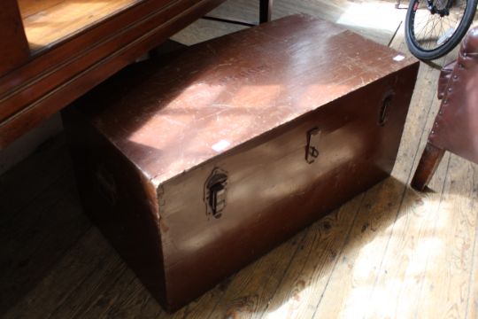 An early 20th Century pine painted travelling trunk