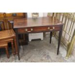 A George III mahogany one drawer side table, tapered square legs,