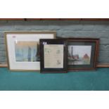 A framed watercolour of ships leaving harbour,