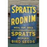 A vintage enamel advertising sign 'Spratt's Rodnim & Bird Seeds',