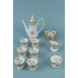 A vintage Grosvenor bone china 'Denbigh' pattern coffee set including pot, six cups and saucers,