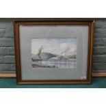 A framed watercolour 'The Loch Ferry', signed Tom Campbell,
