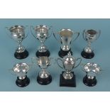Eight various silver plated trophy cups