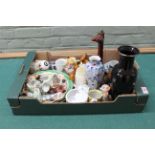 A box of mixed china including plates, ornaments,