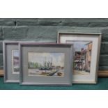 Three small framed watercolours, each signed Melvyn R J Brinkley, Pin Mill and Woodbridge,
