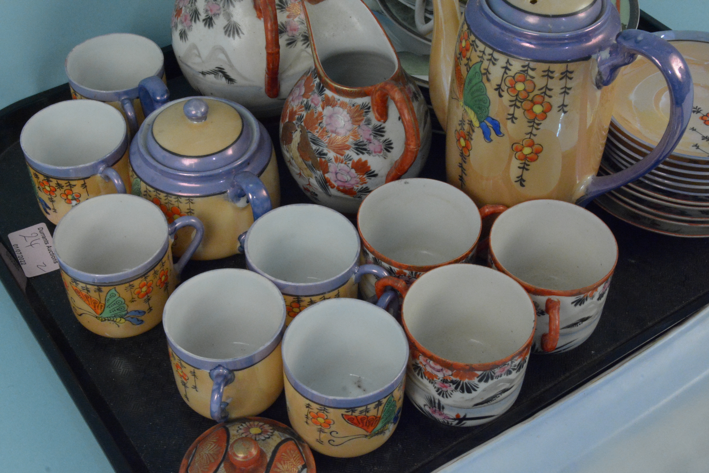 Mixed Japanese porcelain tea wares with a tray - Image 2 of 3