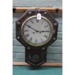 A wooden cased vintage drop dial wall clock with brass decoration,