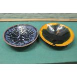 Two large Studio pottery dishes, one impressed 'CB', the other 'Pen',