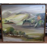 An oil on canvas of a landscape scene by Elizabeth Leopold,
