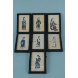 Seven framed miniature watercolours on rice paper of female figures, 9.