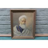 A framed oil portrait on canvas of a Moroccan gentleman, indistinctly signed,