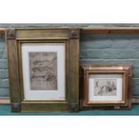 A framed print of female nude studies by Russell Flint plus a framed print of three reclining