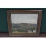 An unsigned framed oil on canvas of a landscape scene,