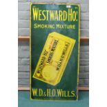 A vintage enamel advertising sign 'Westward Ho' smoking mixture,