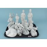 Seven Blanc de Chine porcelain figurines of Chinese characters,