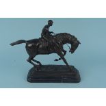 After Pierre Jule Mene (1810-1879) bronze race horse with jockey on black marble base,
