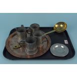 A mixed lot of items including a decoratively engraved circular copper tray 31.