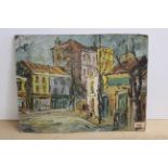 George Hann (British) unframed oil on board of a continental street scene signed 'George Hann',