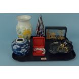 A Poole vase, Murano glass fish, a ginger jar, a Guinness ashtray, two fashion watches,