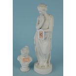 A mid 19th Century Parian figure of a classical lady stamped 'W H Goss' plus a small Parian bust of