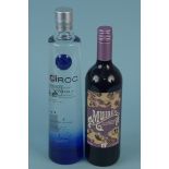 A bottle of Ciroc Snap Frost vodka plus a bottle of mulled wine